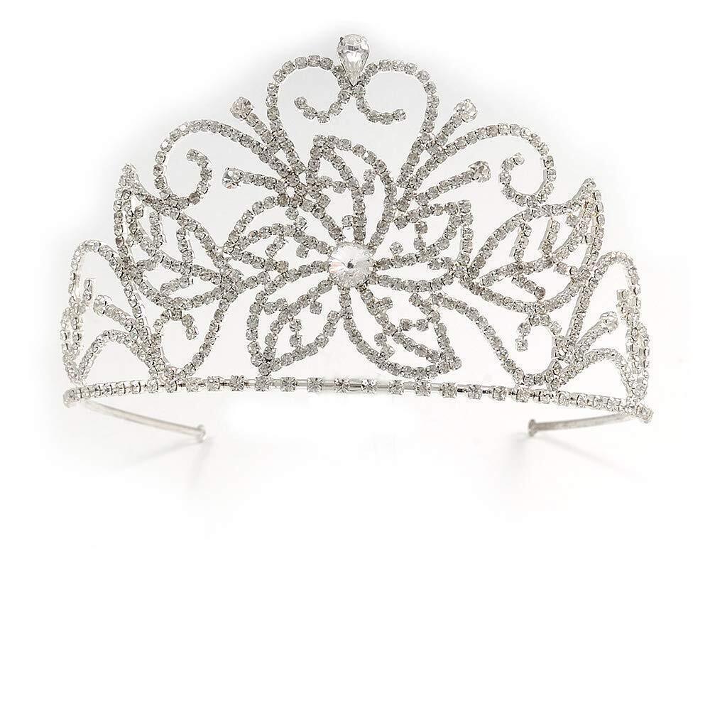 9789 Statement Bridal/Wedding/Prom Rhodium Plated Austrian Crystal Tiara